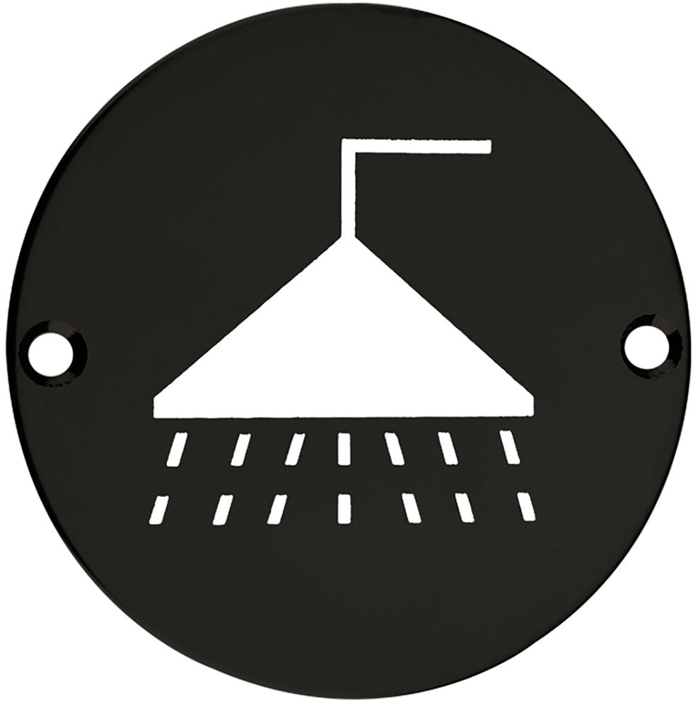 Shower Symbol - Circular Screw Fix Sign - Matt Black