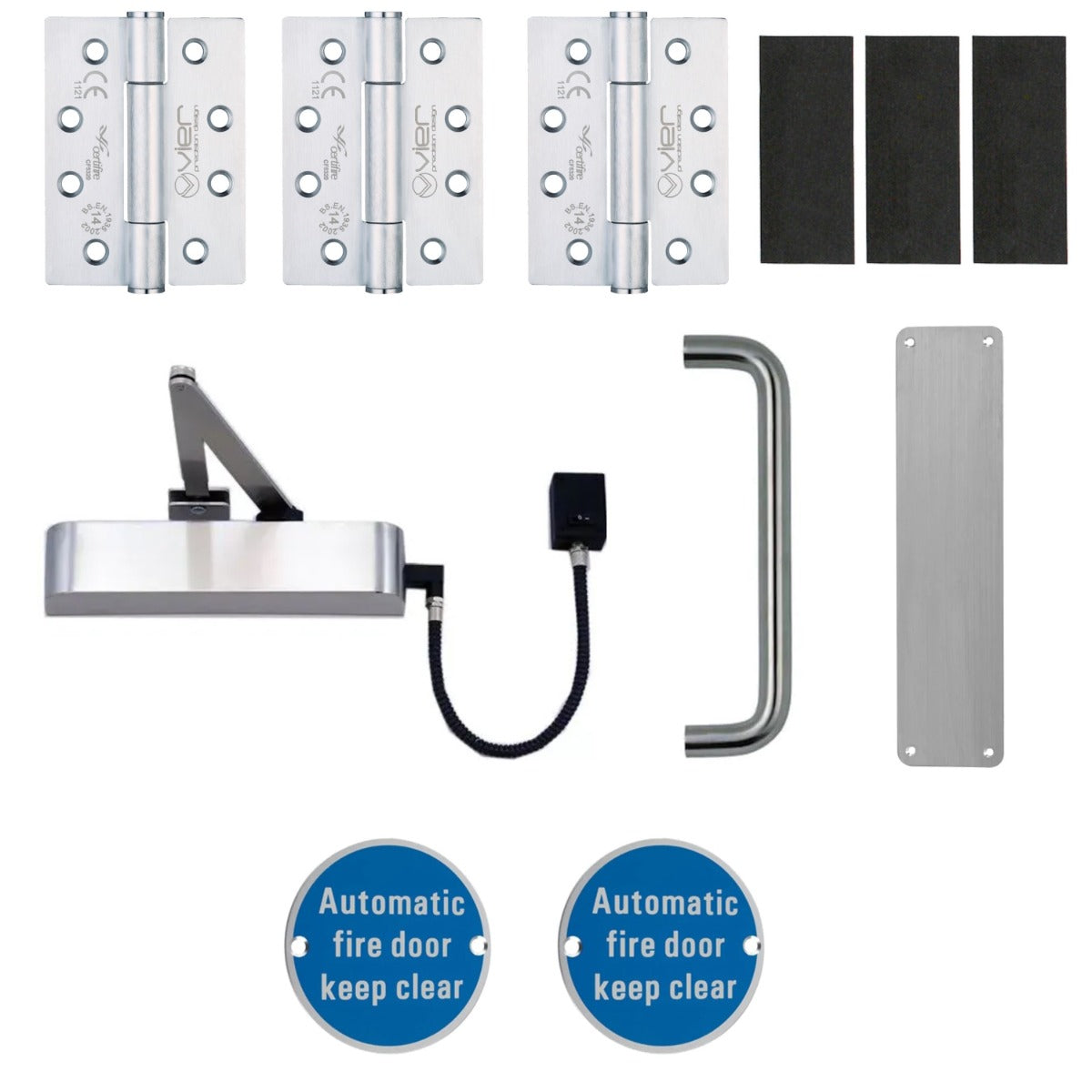 Single Door Lobby / Corridor With Electromagnetic Hold Open Door Closer - Ironmongery Kit - Suitable For FD30 & FD60 Fire Doors - Satin Stainless Steel Ironmongery