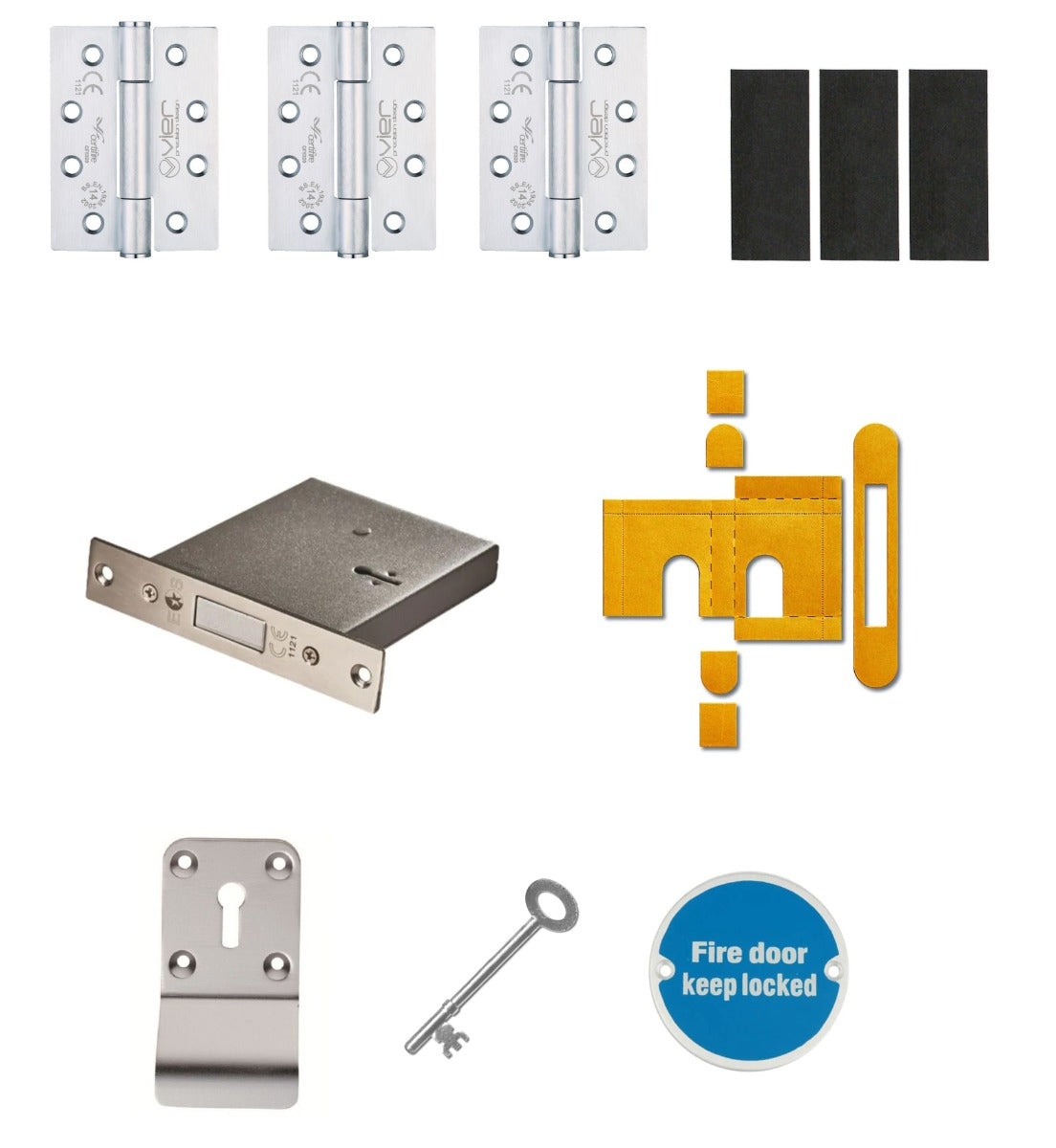 Single Riser Door Kit - Suitable For FD30 & FD60 Fire Doors - Satin Stainless Steel Ironmongery