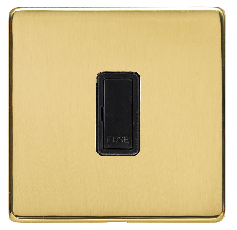 Fused Spur - Studio Concealed Fix Range - Flat Screwless Plate With Rounded Edges - Polished Brass