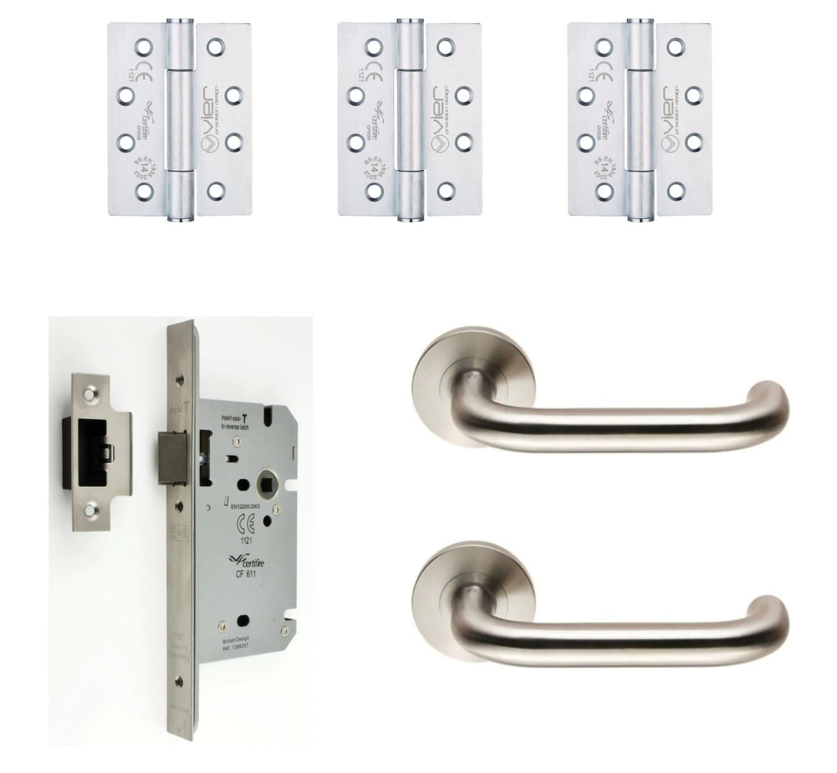 Single Door With Non Locking Lever Handles - Ironmongery Kit - For Non Fire Rated Doors - Satin Stainless Steel Ironmongery