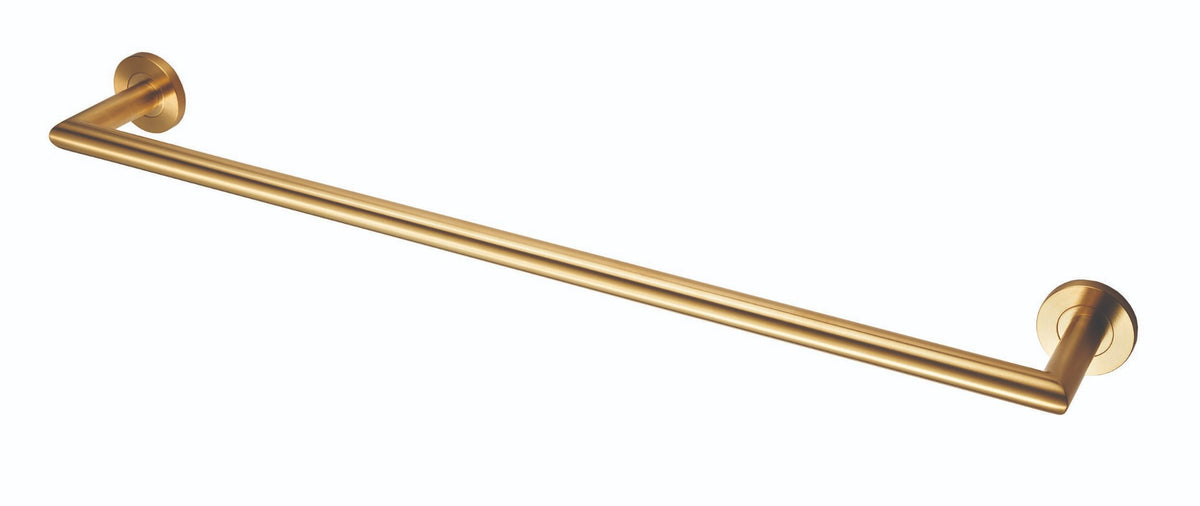 Single Round Bar Mitred Towel Rail - Concealed Fix Roses - 655mm Overall (600mm Fixing Centres) - Stainless Brass