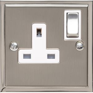 Single Socket - Elite Stepped Pattern Plate - Flat Plate With Square Edges - Dual Finish Satin Nickel & Polished Nickel