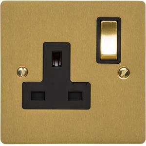 Single Socket  - Flat Plate With Rounded Corners - Satin Brass
