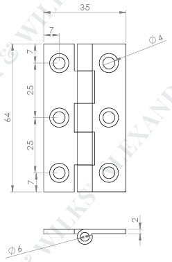 Small Cabinet Hinges - 64mm x 35mm - Polished Nickel - Pair