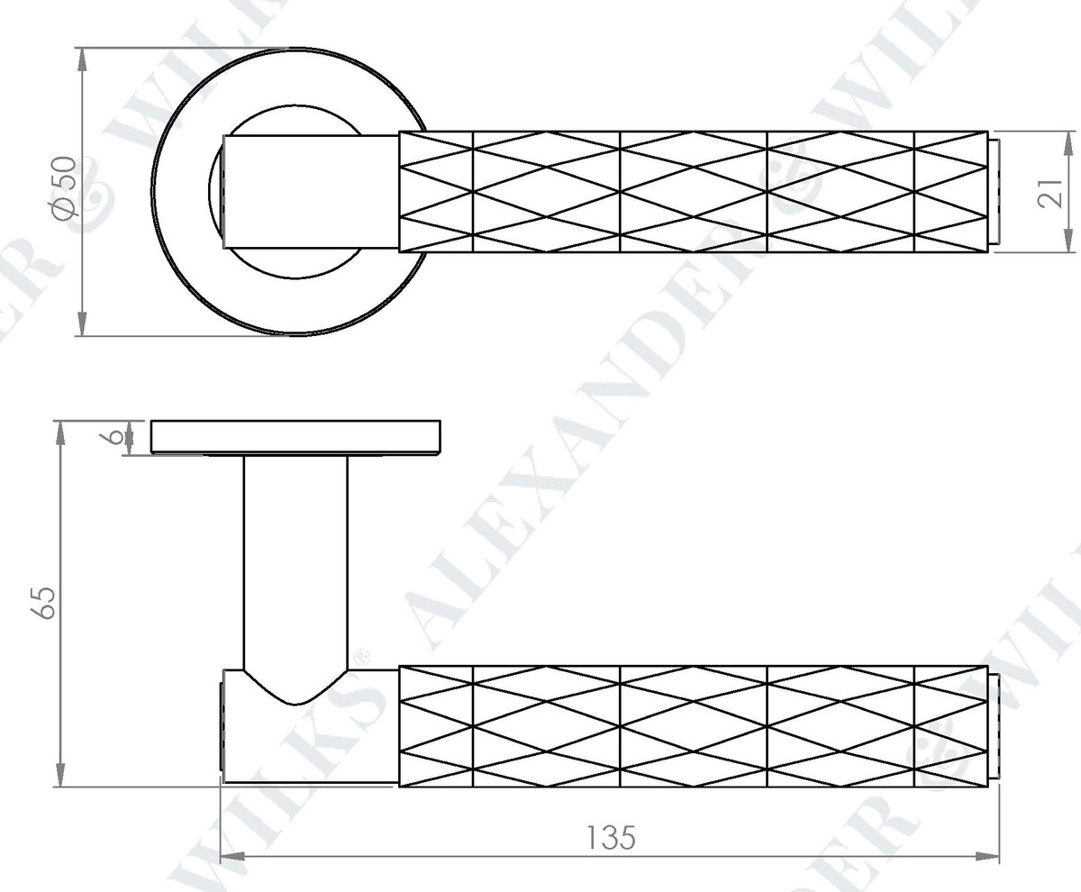 Spitfire Diamond Cut Lever Handle On Concealed Fix Low Profile Round Rose - Diagram