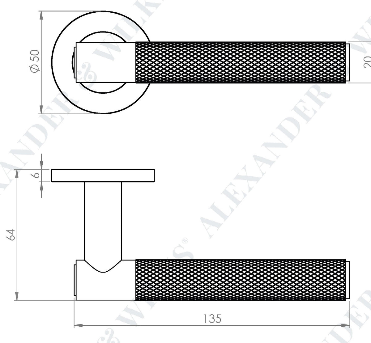 Spitfire Knurled Lever Handle On Concealed Fix Low Profile Round Rose - Diagram