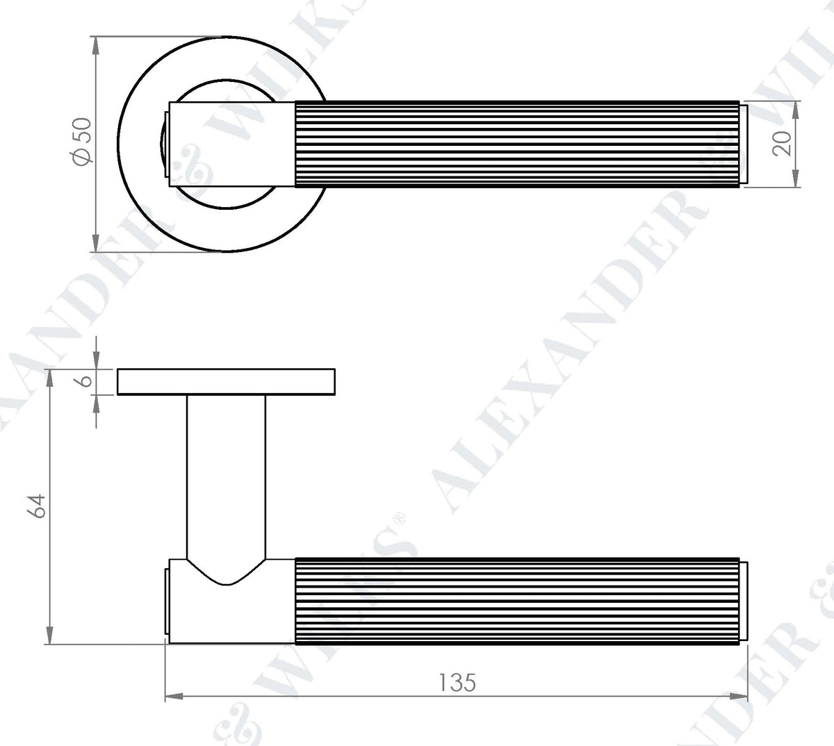 Spitfire Reeded Lever Handle On Concealed Fix Low Profile Round Rose - Diagram