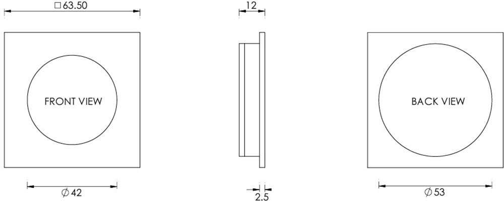 Squared Flush Pull Handle For Sliding Pocket Doors - 63mm x 63mm - Diagram
