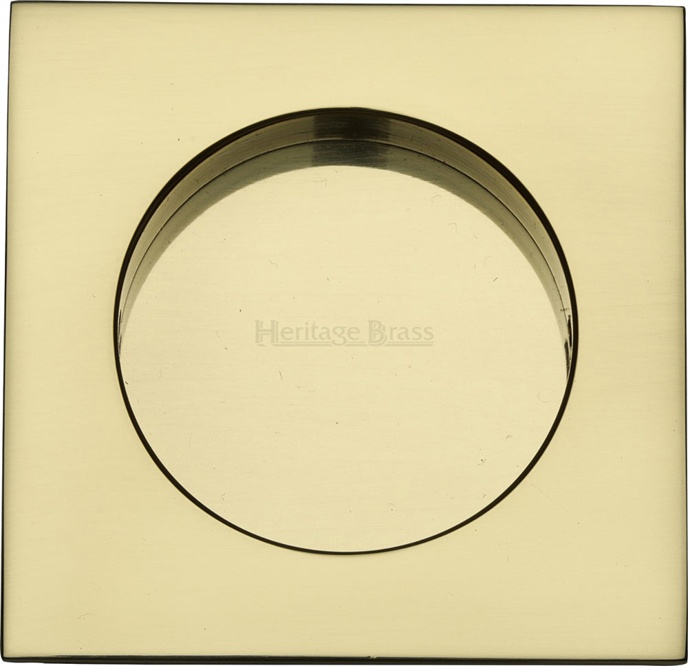 Squared Flush Pull Handle For Sliding Pocket Doors - 63mm x 63mm - Polished Brass