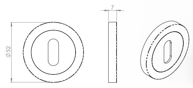 Standard Profile Escutcheon On Concealed Fix Round Rose - 52mm x 7mm - Diagram