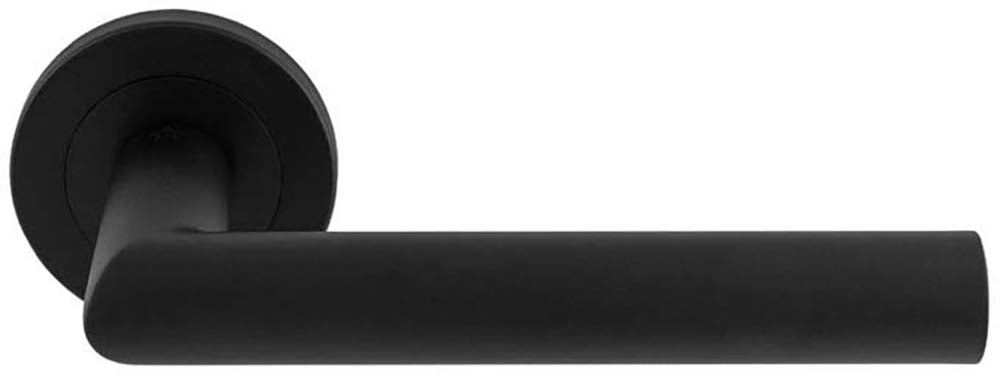 Straight Tubular Round Rose Lever Handles - Suitable For Use With FD30 / FD60 Fire Doors - Matt Black