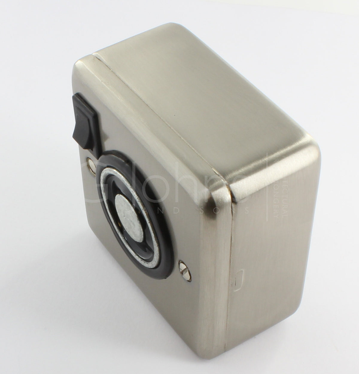 Surface Mounted Electro-Magnetic Fire Door Holder - 24v DC - With Manual On / Off Switch - Supplied With Armature Plate - Satin Nickel Finish