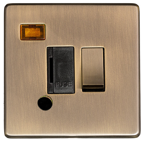 Studio Concealed Fix Plate Light Switch & Socket Range - Flat Screwless Plate With Rounded Edges - Antique Brass