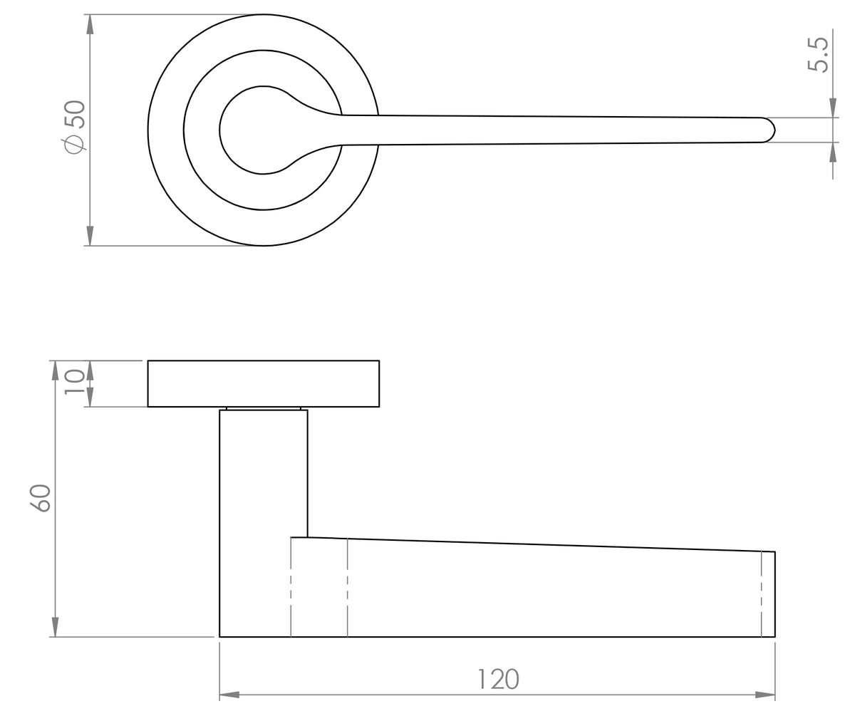 Tapered Design Lever Door Handles With Round Rose - Diagram