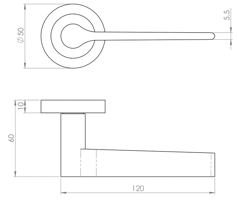Tapered Design Lever Door Handles With Round Rose - Diagram