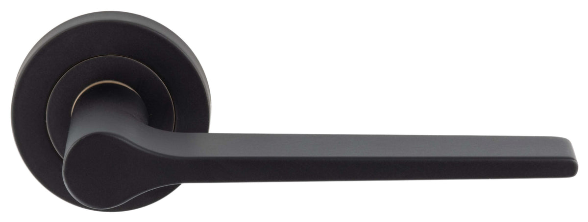 Tapered Design Lever Door Handles With Round Rose - Matt Black