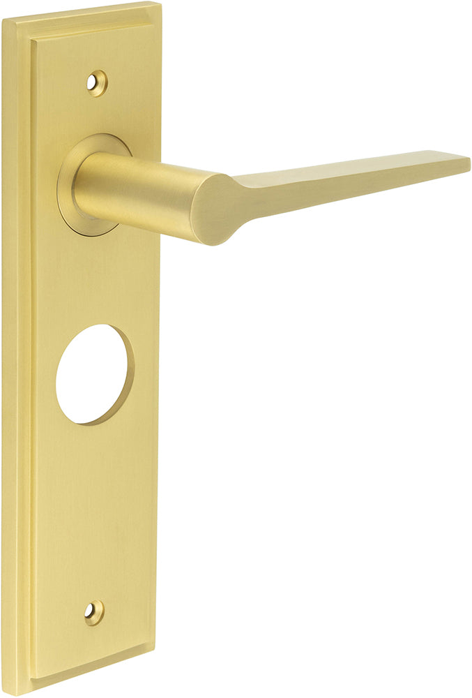Tappered Pattern Lever Handle On A Large Rectangular Backplate - Satin Brass