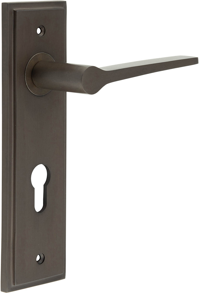 Tappered Pattern Lever Handle On A Large Rectangular Backplate - Dark Bronze