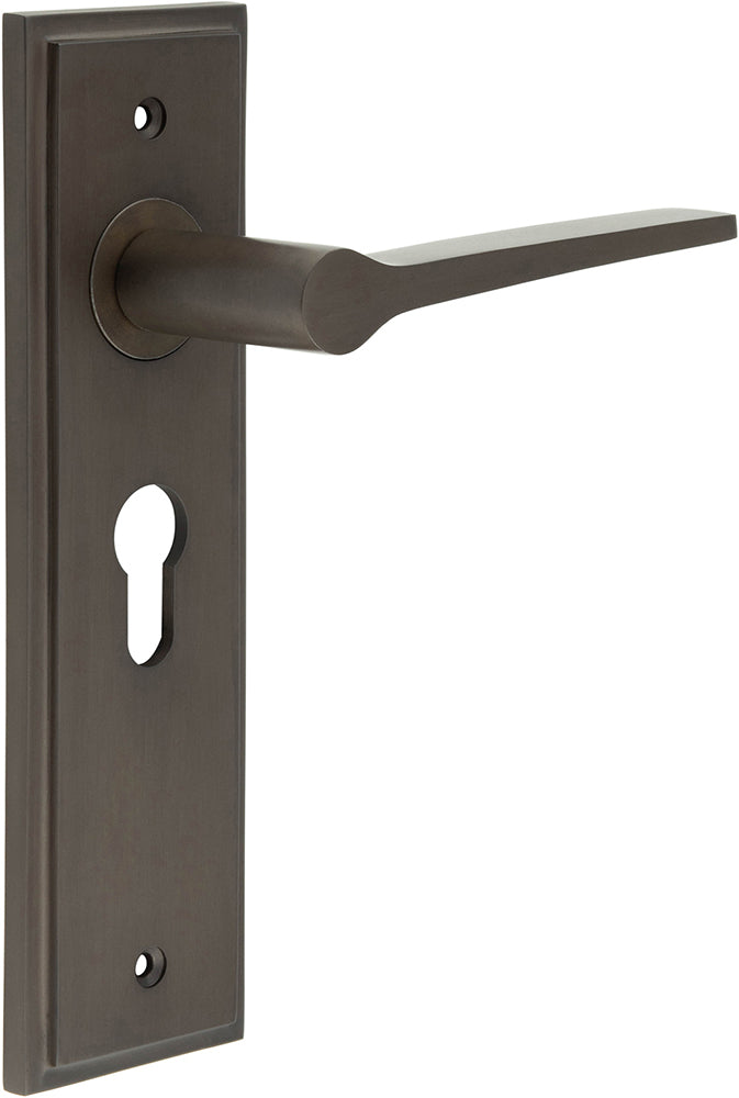 Tappered Pattern Lever Handle On A Large Rectangular Backplate - Dark Bronze