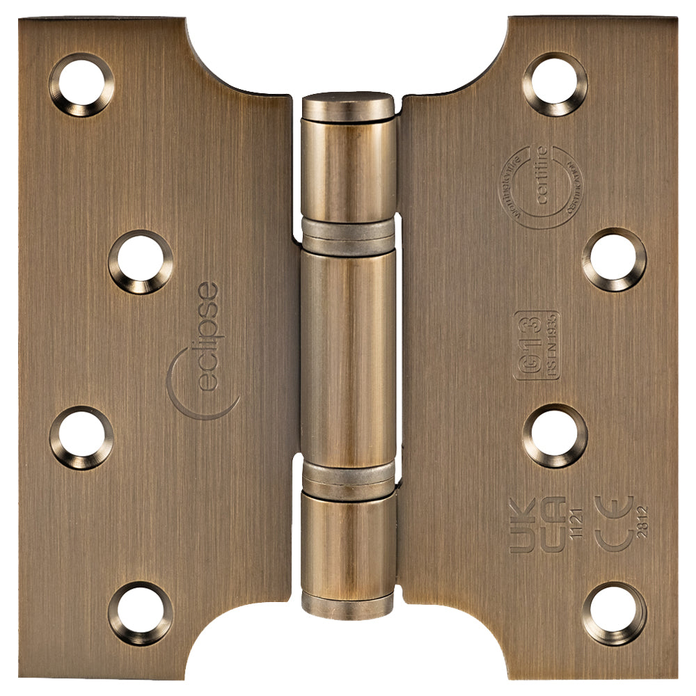 Thrust Bearing Parliament Hinges - Grade 13 - Fire Rated - CE / UKCA Marked - Certifire Approved - 120kg Weight Limit - 102mm x 50mm x 102mm - Matt Antique Brass (Lacquered)