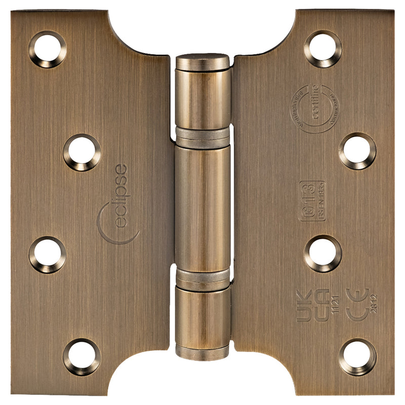 Thrust Bearing Parliament Hinges - Grade 13 - Fire Rated - CE / UKCA Marked - Certifire Approved - 120kg Weight Limit - 102mm x 50mm x 102mm - Matt Antique Brass (Lacquered)