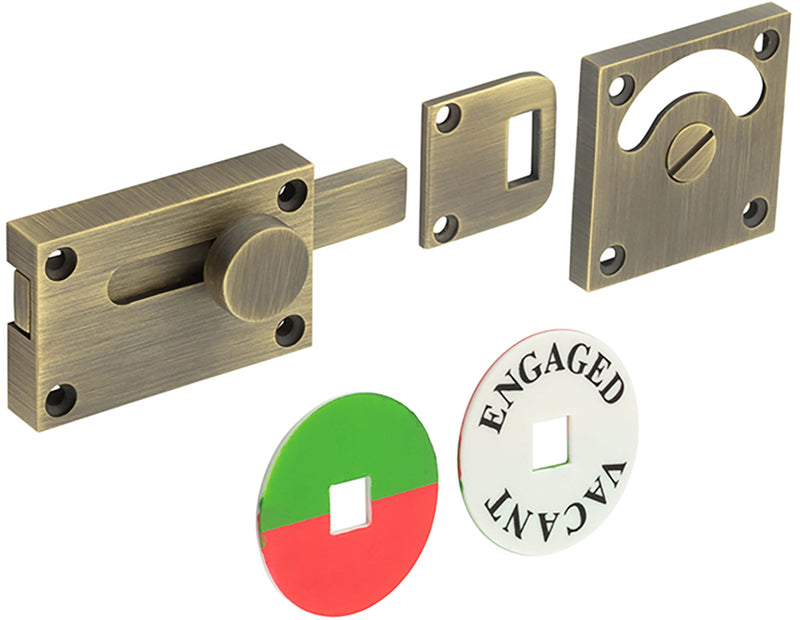 Traditional Vacant & Engaged Indicator Bolt For Bathroom & Toilet Doors - Antique Brass