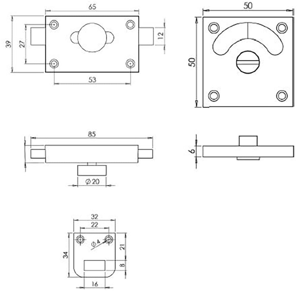 Traditional Vacant & Engaged Indicator Bolt For Bathroom & Toilet Doors - Diagram