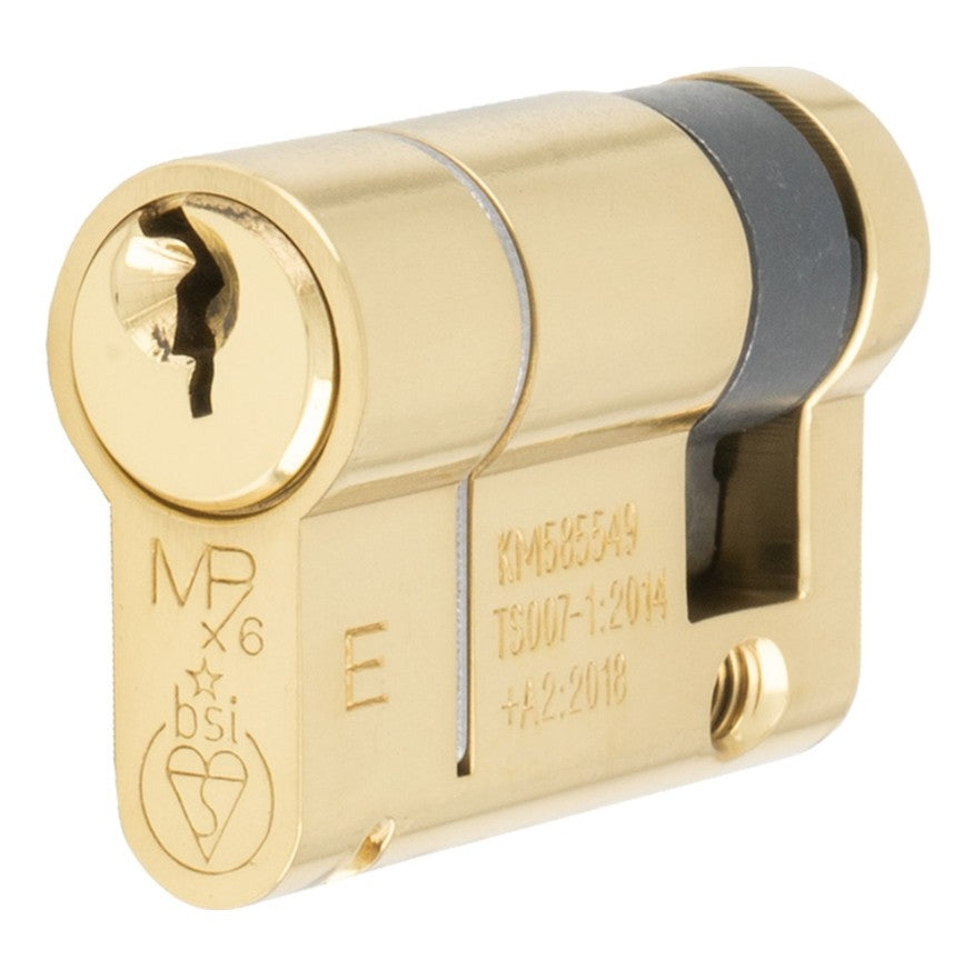 TS007 1 Star Rated - BS Kitemarked - 6 Pin Anti Snap Euro Profile Single Half Cylinders - High Security Range - Polished Brass
