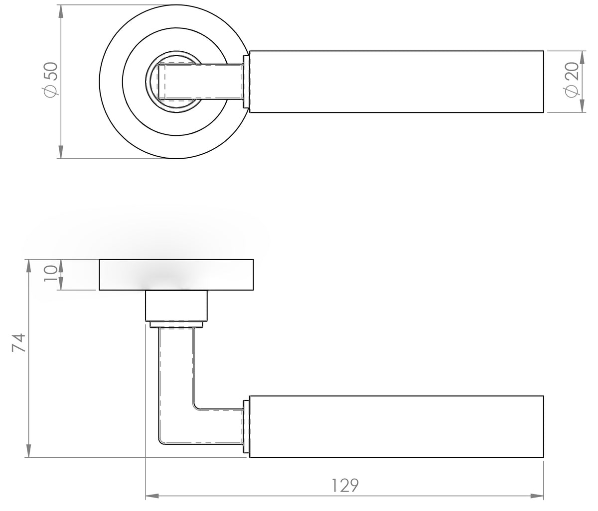 Tubular Lever Door Handles With Square Section Neck With Round Rose - Diagram