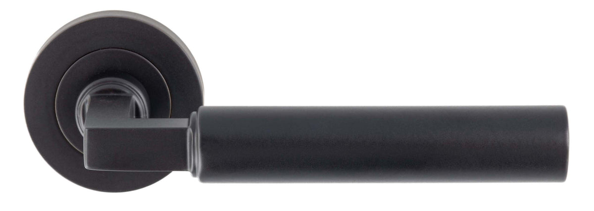 Tubular Lever Door Handles With Square Section Neck With Round Rose - Matt Black
