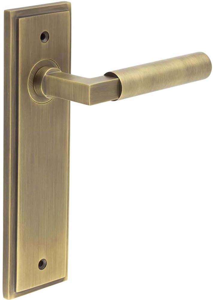 Tubular Pattern Lever Handle On A Large Rectangular Backplate - Antique Brass