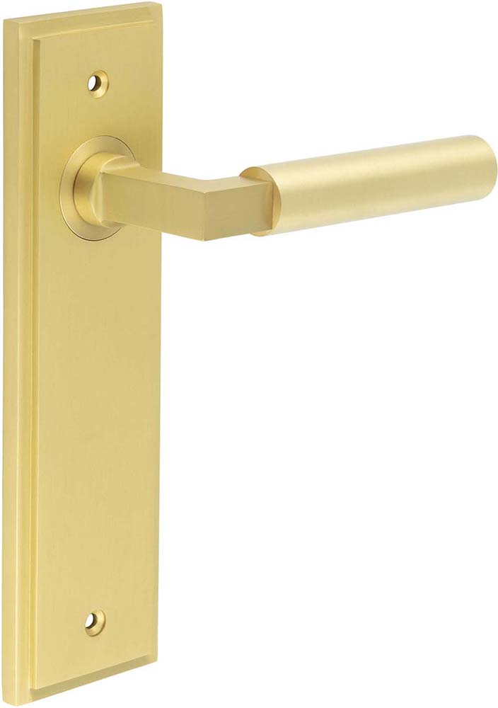 Tubular Pattern Lever Handle On A Large Rectangular Backplate - Satin Brass
