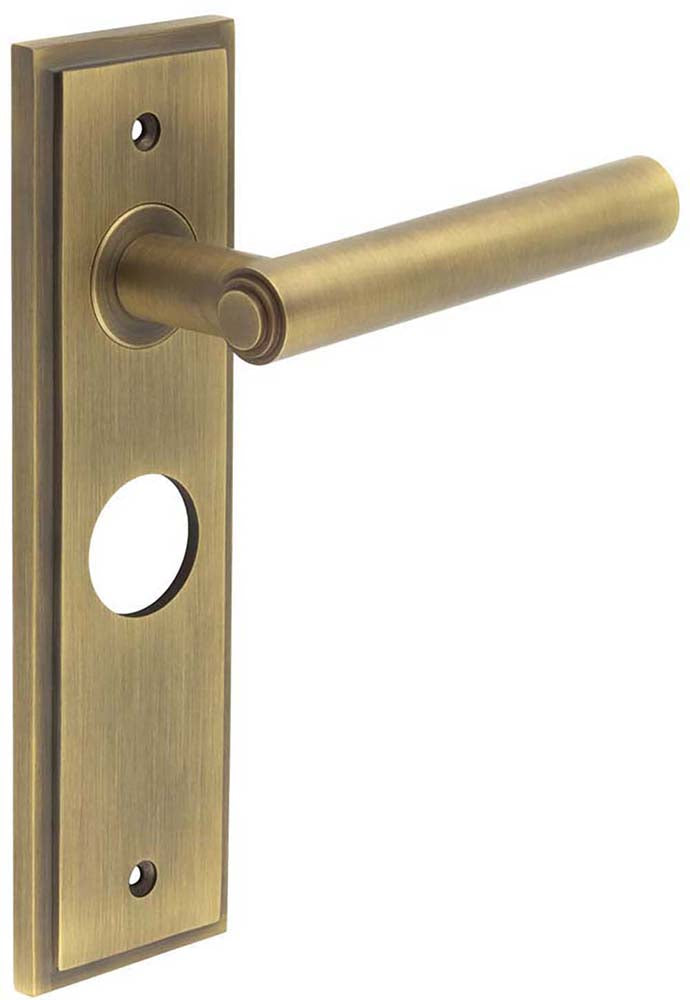 Tubular Pattern Lever Handle With Stepped Ends On A Large Rectangular Backplate - Antique Brass