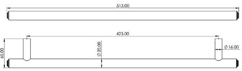 Tubular T Bar Back To Back Pull Handle With Stepped Ends - 513mm Length (425mm Centres) - Diagram - Suitable For Use With FD30 / FD60 Fire Doors