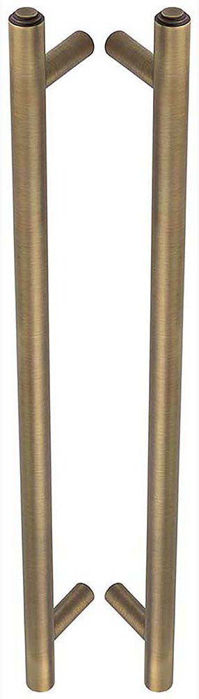 Tubular T Bar Back To Back Pull Handle With Stepped Ends - 513mm Length (425mm Centres) - Antique Brass - Suitable For Use With FD30 / FD60 Fire Doors