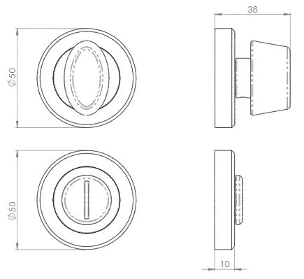 Turn & Release On Concealed Fix Round Rose - Diagram