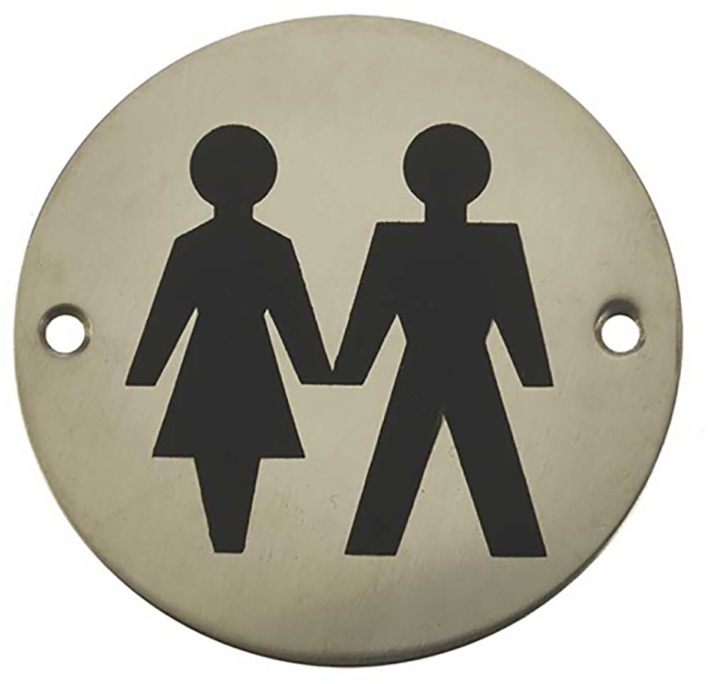 Unisex Symbol - Circular Screw Fix Sign - Polished Stainless Steel