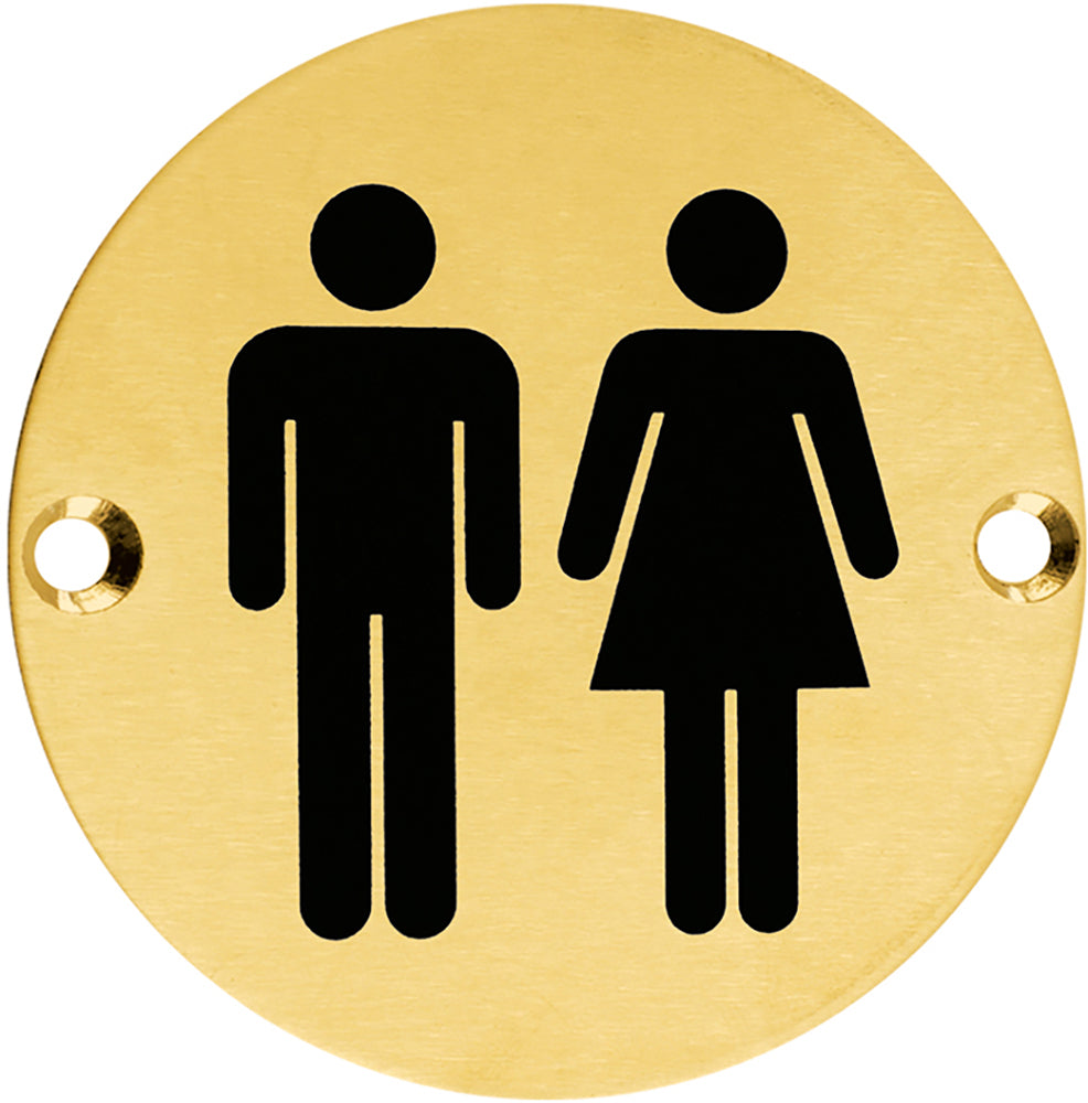 Unisex Symbol - Circular Screw Fix Sign - PVD Satin Brass