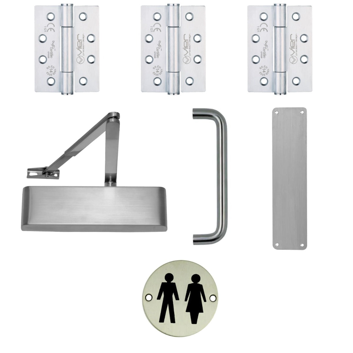 Unisex WC Lobby / Entrance Door - Ironmongery Kit - For Non Fire Rated Doors - Satin Stainless Steel Ironmongery