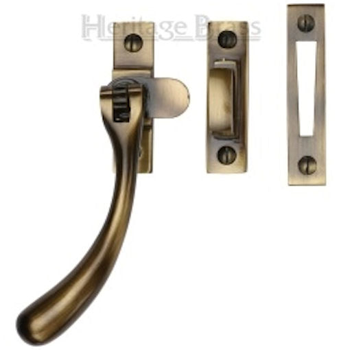 Bulb End Mortice & Hook Plate Ball Casement Fastener - Antique Brass (Gloss Lacquered)