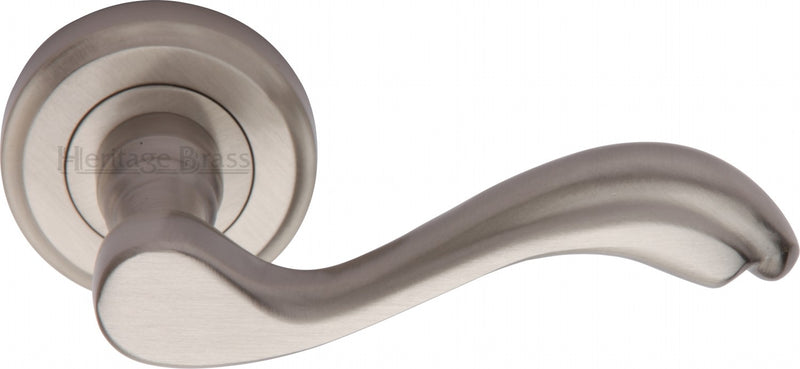 Lisboa - Round Rose Lever Handles Only - Satin Nickel