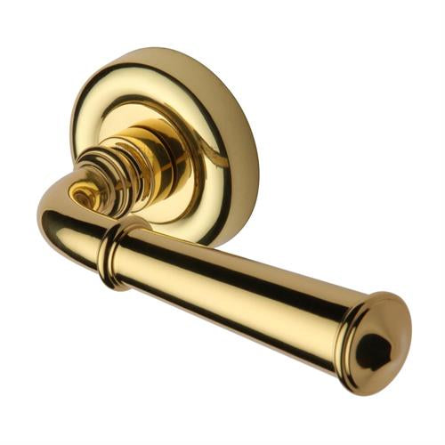 Colonial Round Rose Lever Handles - Polished Brass