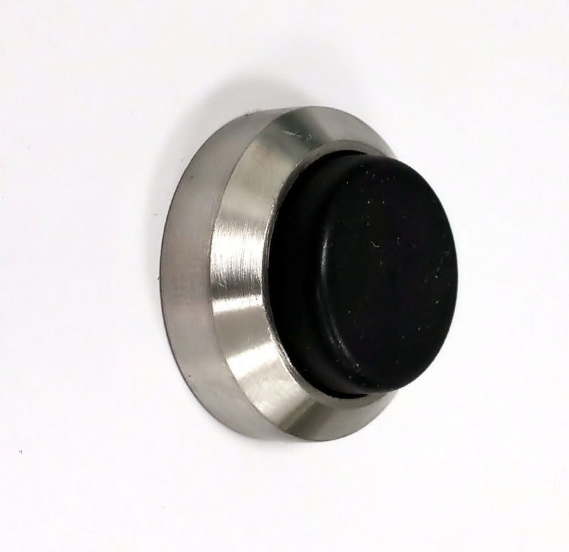 Small Projection Wall Mounted Door Stop Buffer - Satin Nickel With Black Rubber