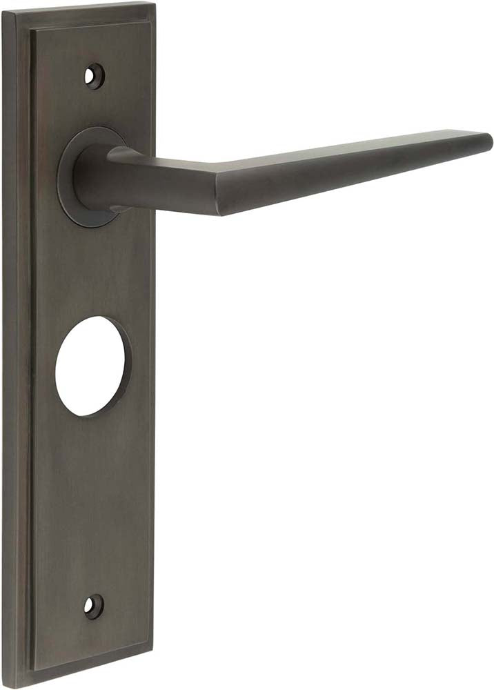Wedge Pattern Lever Handle On A Large Rectangular Backplate - Dark Bronze