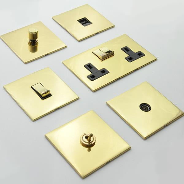 Winchester Concealed Fix Plate Light Switch & Socket Range - Flat Screwless Plate With Rounded Edges - Polished Brass