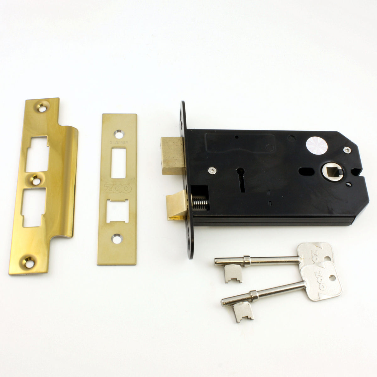 3 Lever Horizontal Mortice Sash Lock - For Use With Door Knobs - 127mm or 152mm Deep Case - PVD Brass - G Johns & Sons Ltd - Architectural Ironmongery