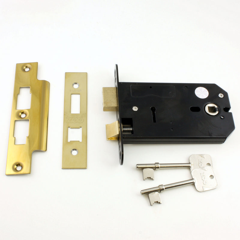 3 Lever Horizontal Mortice Sash Lock - For Use With Door Knobs - 127mm or 152mm Deep Case - PVD Brass - G Johns & Sons Ltd - Architectural Ironmongery