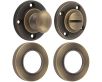 Bathroom Oval Knob Turn & Release With Knurled Round Rose - 53mm x 10mm - Antique Brass (Lacquered)