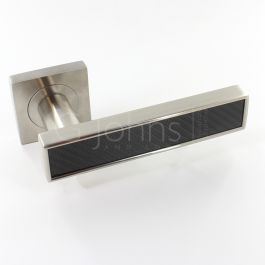 Torrino Square Rose Lever Handles - Satin Nickel With Carbon Fibre 